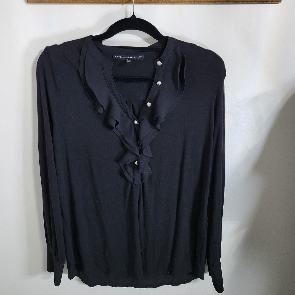 White House Black Market V Neck Ruffle Long Sleeve Blouse, Size 1X